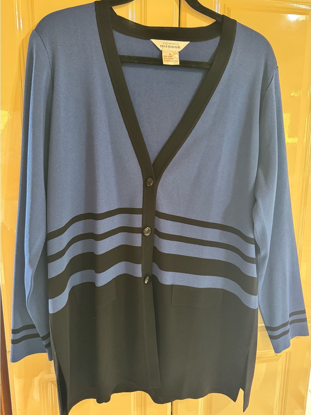 Misook Blue and Black Striped Button-Front Cardigan
